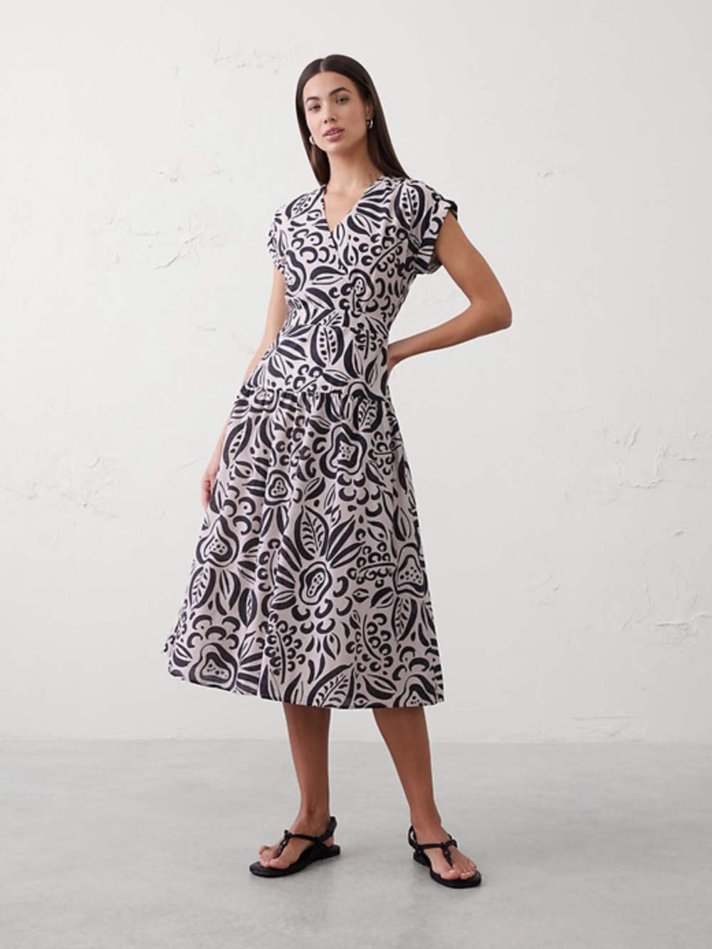 NWT Banana Republic Abstract Floral Tropical Midi Dress Size 14